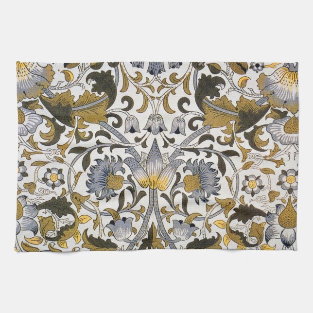 William Morris Lodden Floral Pattern: Blue Gold  Kitchen Towel (Horizontal)