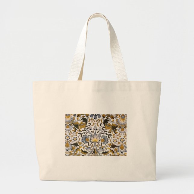 William Morris Lodden Floral Pattern: Blue Gold  Large Tote Bag (Front)