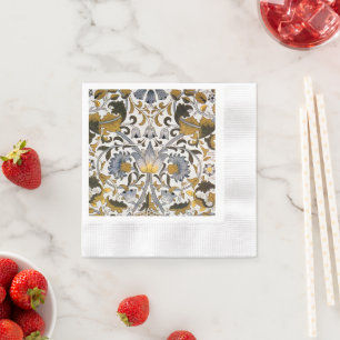 William Morris Lodden Floral Pattern: Blue Gold Napkin