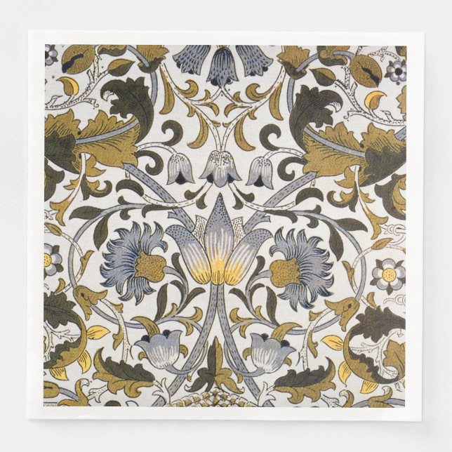 William Morris Lodden Floral Pattern: Blue Gold  Napkin (Front)