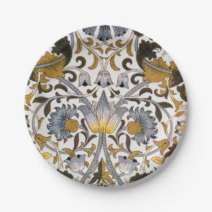 William Morris Lodden Floral Pattern: Blue Gold  Paper Plate
