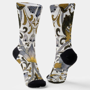 William Morris Lodden Floral Pattern: Blue Gold  Socks
