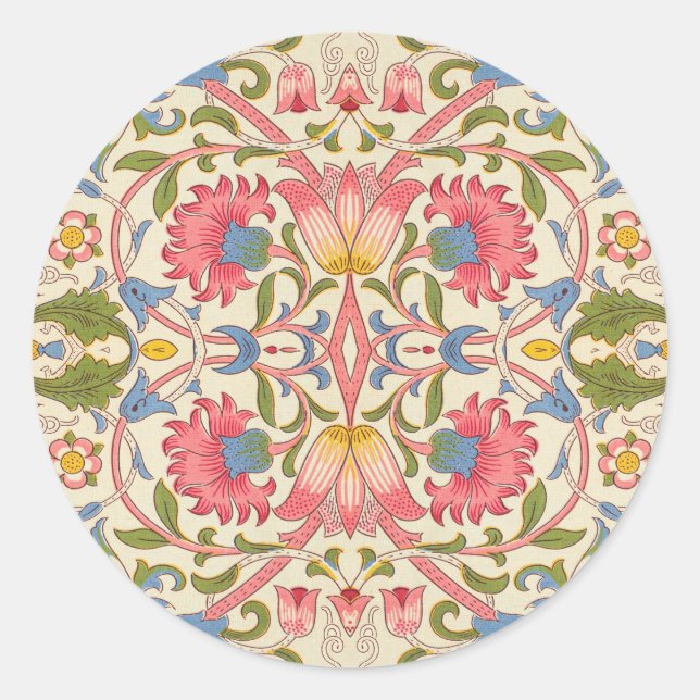William Morris Lodden Floral Pattern Pastel  Classic Round Sticker (Front)