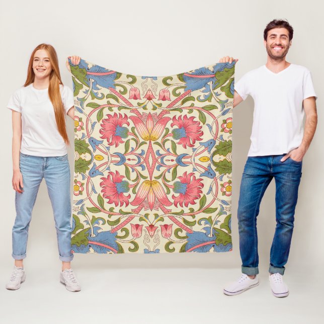 William Morris Lodden Floral Pattern Pastel  Fleece Blanket (In Situ)