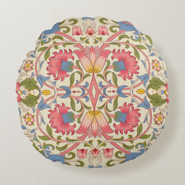 William Morris Lodden Floral Pattern Pastel  Round Pillow (Front)