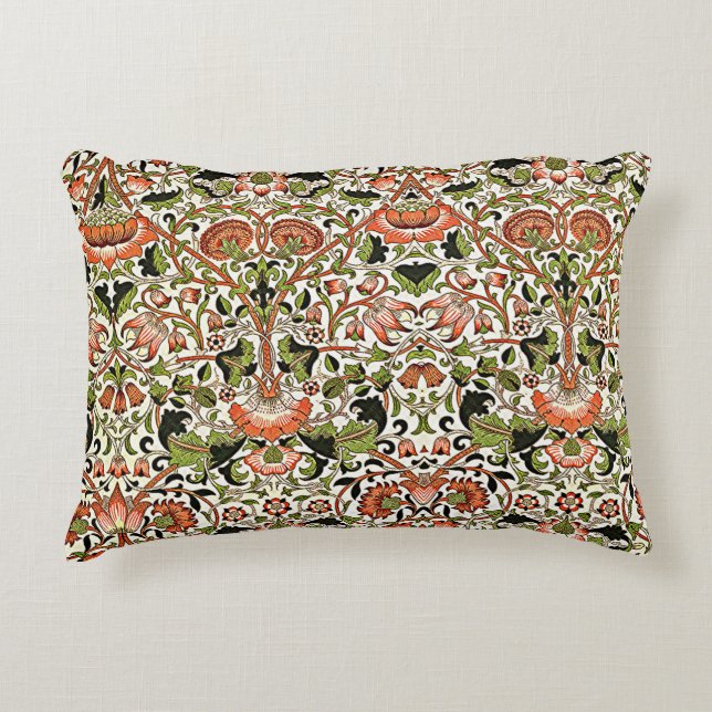 William Morris Lodden Flowers Foliage Green Pink   Accent Pillow (Front)