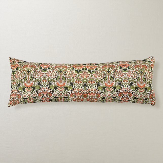 William Morris Lodden Flowers Foliage Green Pink   Body Pillow (Front)