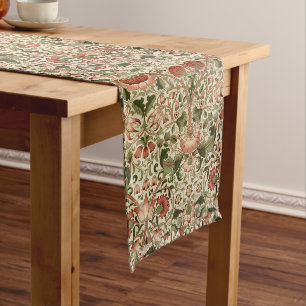William Morris Lodden Flowers Foliage Green Pink   Long Table Runner