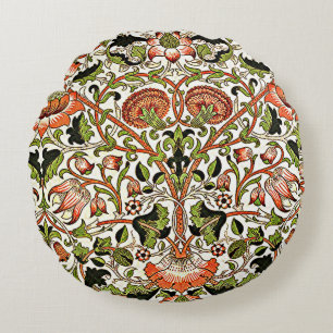 William Morris Lodden Flowers Foliage Green Pink   Round Pillow