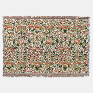 William Morris Lodden Flowers Foliage Green Pink   Throw Blanket