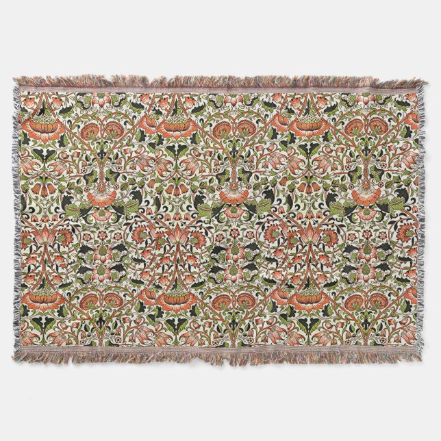 William Morris Lodden Flowers Foliage Green Pink   Throw Blanket (Front)