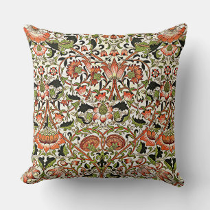 William Morris Lodden Flowers Foliage Green Pink Throw Pillow