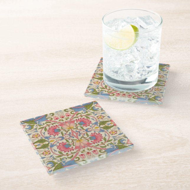 William Morris Lodden Spring Wallpaper Art  Glass Coaster (Angled)