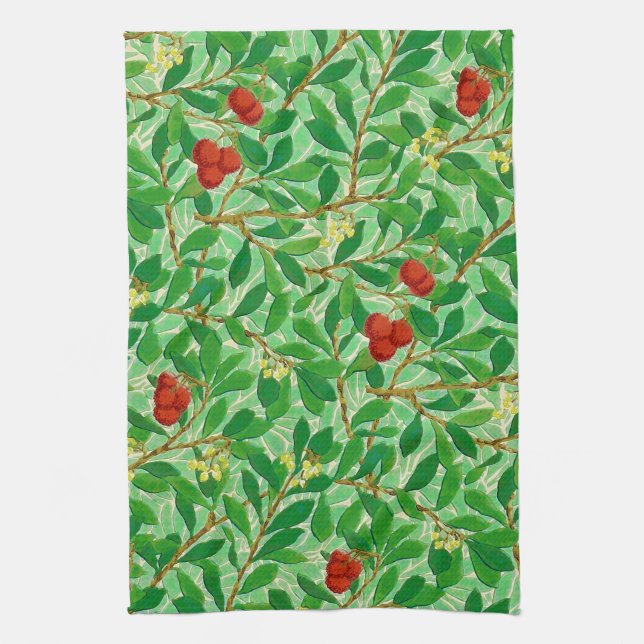 William Morris Lychee Tree Pattern, Light Green Kitchen Towel (Vertical)