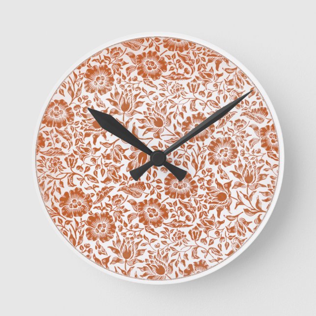 William Morris Mallow Floral Wallpaper Design Round Clock (Front)
