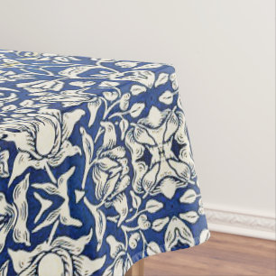 William Morris Mallow Flowers Floral Blue White  Tablecloth