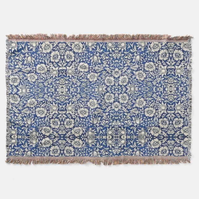William Morris Mallow Flowers Floral Blue White  Throw Blanket (Front)