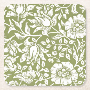 William Morris Mallow Green Pattern Square Paper Coaster