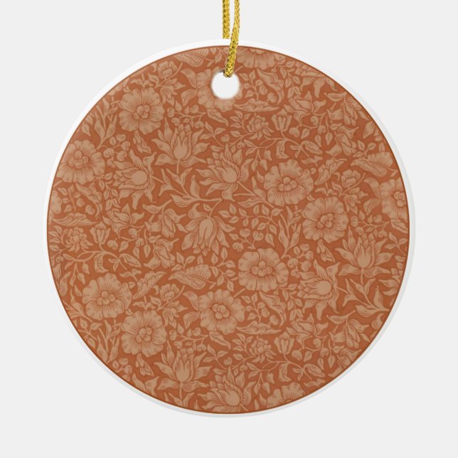 William Morris Mallow Pattern: Terracotta Floral Ceramic Ornament (Front)