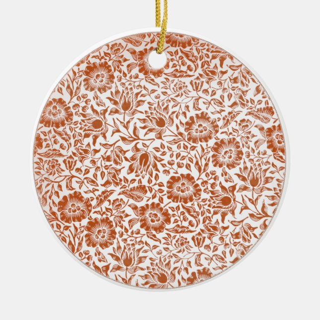 William Morris Mallow Pattern: Terracotta Floral Ceramic Ornament (Front)