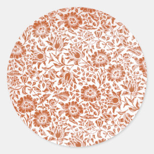 William Morris Mallow Pattern: Terracotta Floral Classic Round Sticker