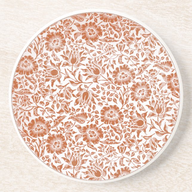 William Morris Mallow Pattern: Terracotta Floral Coaster (Front)