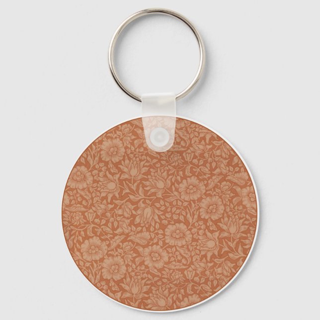 William Morris Mallow Pattern: Terracotta Floral Keychain (Front)