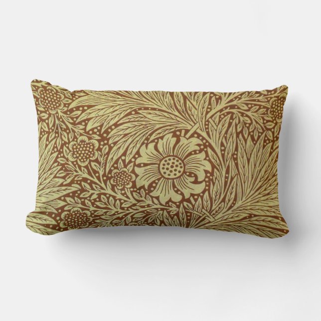 William Morris Marigold Antique Flower Pattern Lumbar Pillow (Front)