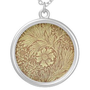 William Morris Marigold Antique Flower Pattern Silver Plated Necklace
