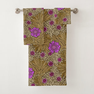 William Morris Marigold, Brown, Beige and Violet  Bath Towel Set