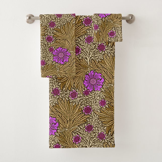 William Morris Marigold, Brown, Beige and Violet  Bath Towel Set (Insitu)