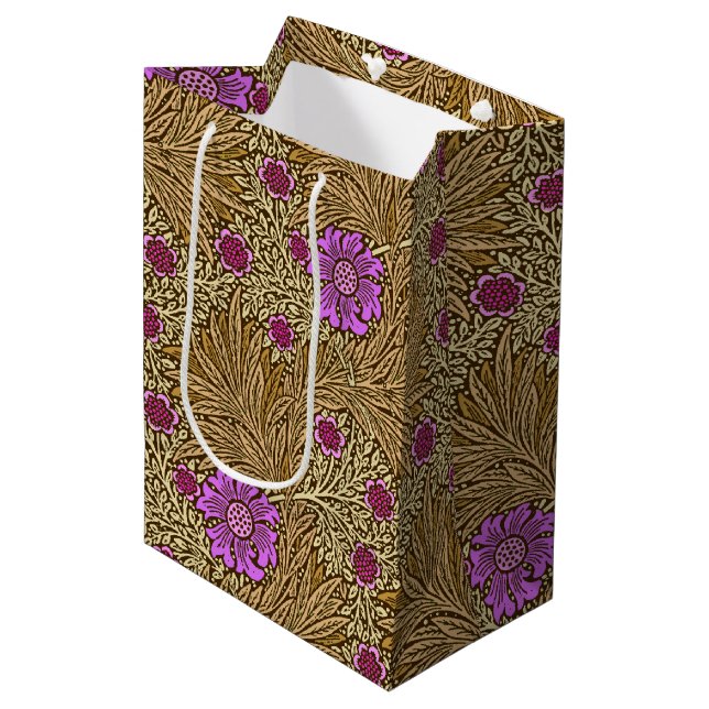 William Morris Marigold, Brown, Beige and Violet Medium Gift Bag (Front Angled)