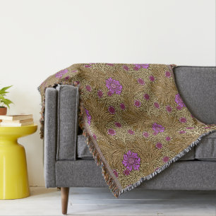William Morris Marigold, Brown, Beige and Violet Throw Blanket
