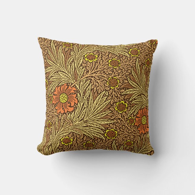 William Morris Marigold, Copper Brown and Orange Throw Pillow (Front)