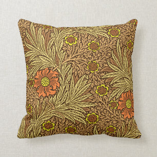 William Morris Marigold, Copper Brown and Orange Throw Pillow
