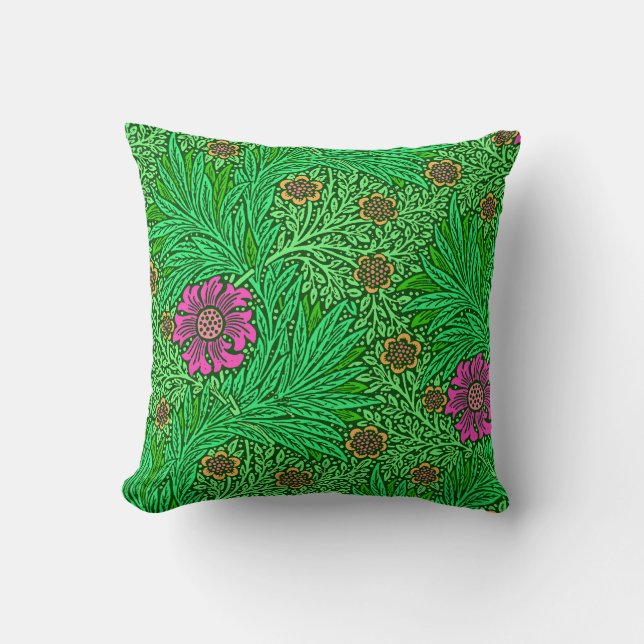 William Morris Marigold, Emerald Green & Fuchsia Throw Pillow (Front)