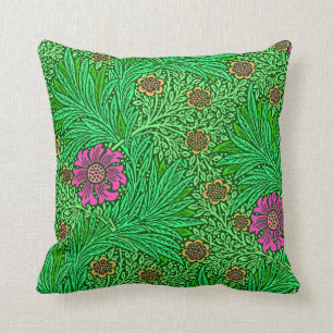 William Morris Marigold, Emerald Green & Fuchsia Throw Pillow