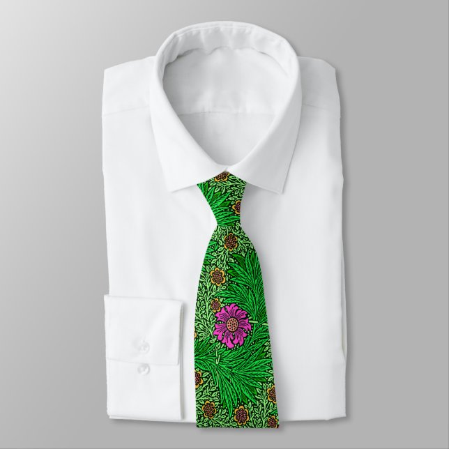 William Morris Marigold, Emerald Green & Fuchsia Tie (Tied)