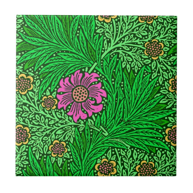 William Morris Marigold, Emerald Green & Fuchsia Tile (Front)