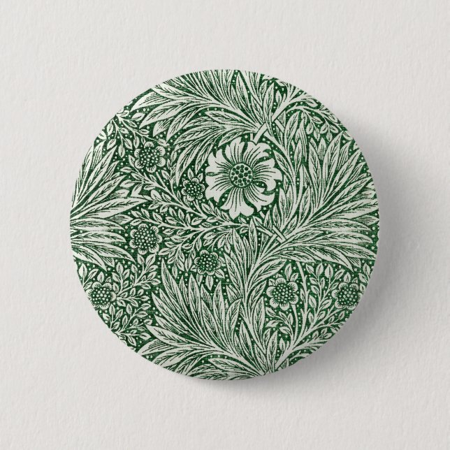 william morris marigold green floral flower 2 inch round button (Front)