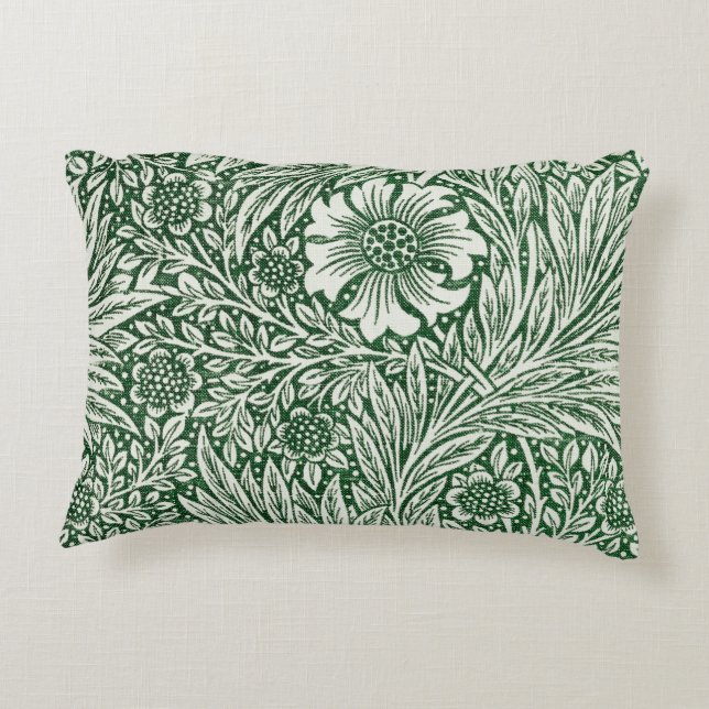 william morris marigold green floral flower accent pillow (Back)