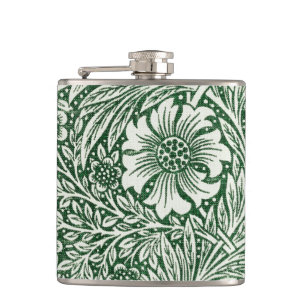william morris marigold green floral flower hip flask