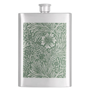 william morris marigold green floral flower hip flask