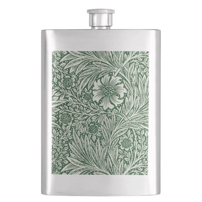 william morris marigold green floral flower hip flask (Front)