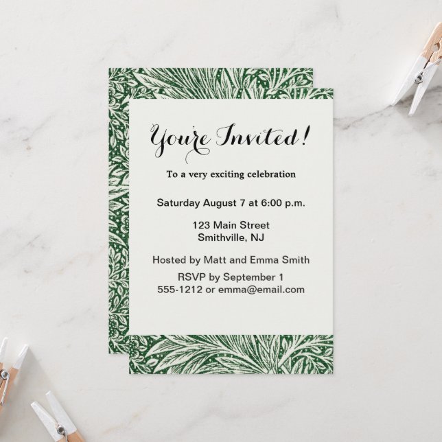 william morris marigold green floral flower invitation (Front/Back In Situ)
