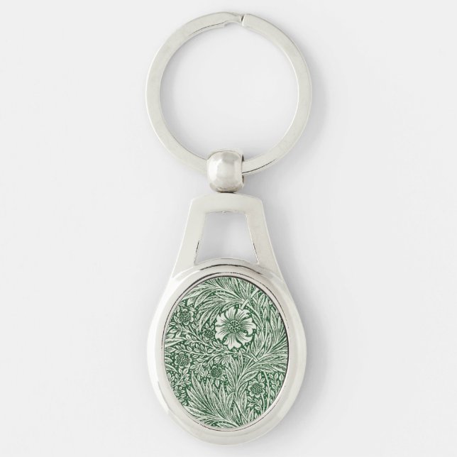 william morris marigold green floral flower keychain (Front)