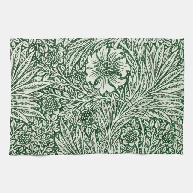 william morris marigold green floral flower kitchen towel (Horizontal)