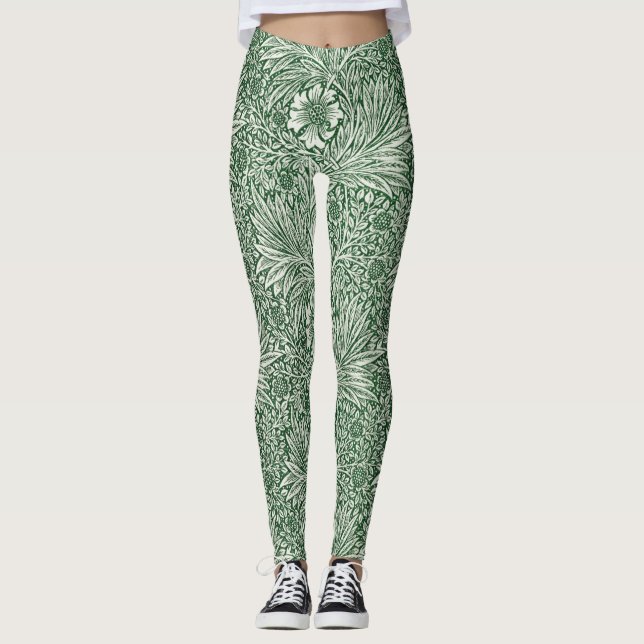 william morris marigold green floral flower leggings (Front)