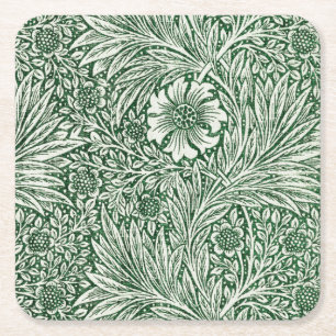 william morris marigold green floral flower square paper coaster