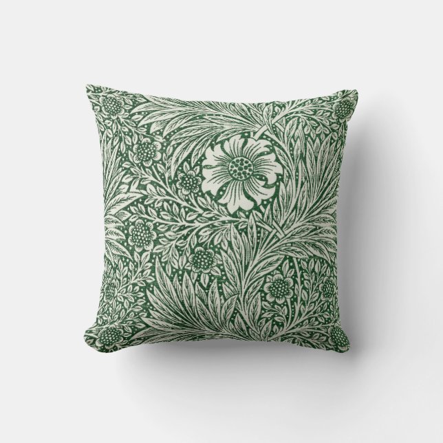 william morris marigold green floral flower throw pillow (Front)